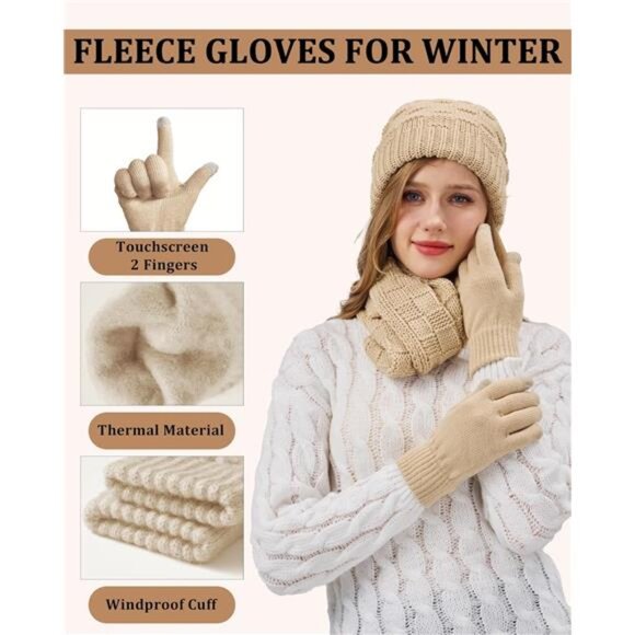 Women\'s 3 In 1 Set Winter Warm Beanie Hat Touchscreen Gloves Scarf Set main image 5